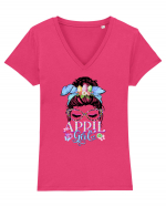 I am a April Girl Aries Berbec Tricou mânecă scurtă guler V Damă Evoker