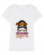 I am a September Girl Virgo Fecioara Tricou mânecă scurtă guler V Damă Evoker