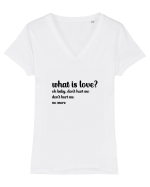 What is love? (negru) Tricou mânecă scurtă guler V Damă Evoker