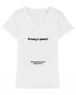 Privacy is power! Tricou mânecă scurtă guler V Damă Evoker