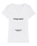 Privacy is power! Tricou mânecă scurtă guler V Damă Evoker