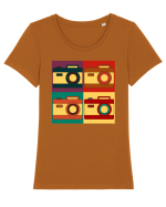 Aparat Foto Retro Vintage Tricou mânecă scurtă guler larg fitted Damă Expresser