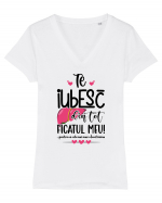 Te iubesc din tot ficatul meu! Tricou mânecă scurtă guler V Damă Evoker