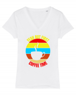 Yeah But First Coffee Tricou mânecă scurtă guler V Damă Evoker