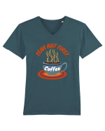 Yeah But First Coffee Tricou mânecă scurtă guler V Bărbat Presenter