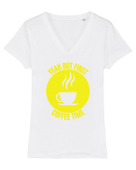 Yeah But First Coffee Tricou mânecă scurtă guler V Damă Evoker