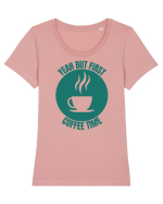 Yeah But First Coffee Tricou mânecă scurtă guler larg fitted Damă Expresser