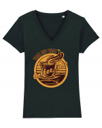 Yeah But First Coffee Tricou mânecă scurtă guler V Damă Evoker