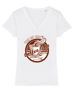 Yeah But First Coffee Tricou mânecă scurtă guler V Damă Evoker