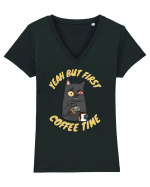 Coffee and Cat Tricou mânecă scurtă guler V Damă Evoker