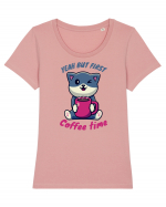 Coffee and Cat Tricou mânecă scurtă guler larg fitted Damă Expresser