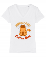 Coffee and Cat Tricou mânecă scurtă guler V Damă Evoker