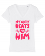 My Only Beats for Him / pentru cupluri Tricou mânecă scurtă guler V Damă Evoker