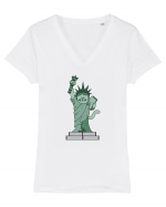The Cat Statue of Liberty Tricou mânecă scurtă guler V Damă Evoker