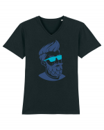 Beard Man Blue Tricou mânecă scurtă guler V Bărbat Presenter