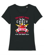 You Don't Have To Be Crazy To Bowl With Us We Can Train You Tricou mânecă scurtă guler larg fitted Damă Expresser