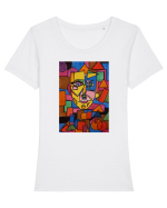 Portret Abstract Tricou mânecă scurtă guler larg fitted Damă Expresser