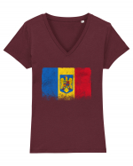 Steag Vintage Romania Tricou mânecă scurtă guler V Damă Evoker