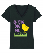 Chicks dig me Tricou mânecă scurtă guler V Damă Evoker