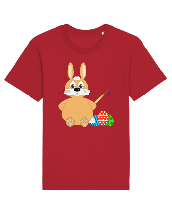 Easter bunny painting eggs Red