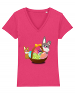 Easter rabbit with baby rabbit Tricou mânecă scurtă guler V Damă Evoker