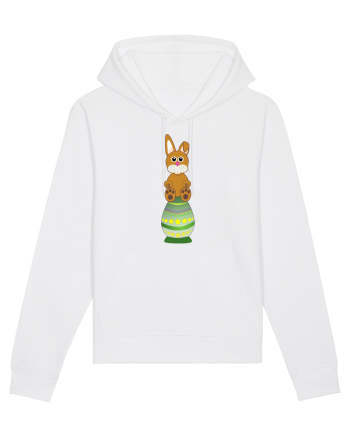 Rabbit on easter egg White