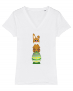 Rabbit on easter egg Tricou mânecă scurtă guler V Damă Evoker