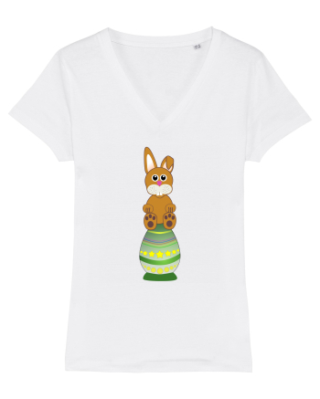 Rabbit on easter egg White
