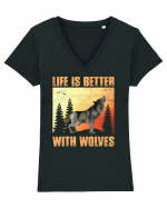 Life Is Better With Wolves Tricou mânecă scurtă guler V Damă Evoker