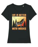 Life Is Better With Wolves Tricou mânecă scurtă guler larg fitted Damă Expresser