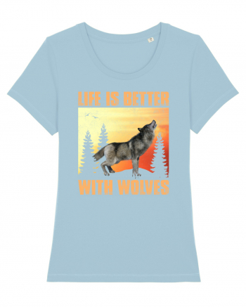 Life Is Better With Wolves Sky Blue