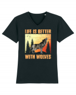 Life Is Better With Wolves Tricou mânecă scurtă guler V Bărbat Presenter