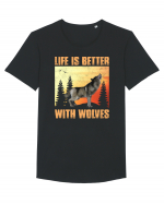 Life Is Better With Wolves Tricou mânecă scurtă guler larg Bărbat Skater