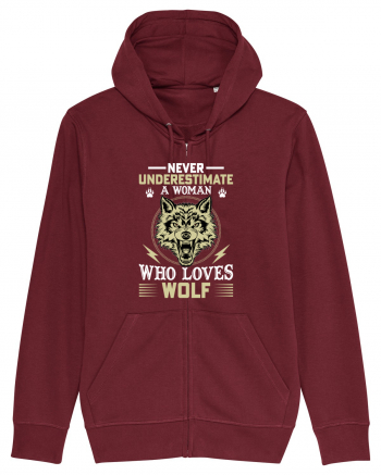 Never underestimate a woman who loves wolf Burgundy