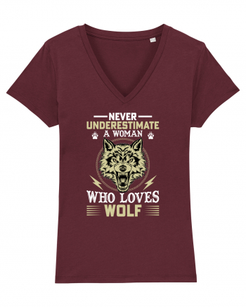 Never underestimate a woman who loves wolf Burgundy