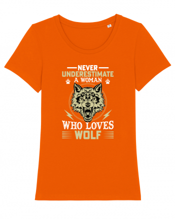 Never underestimate a woman who loves wolf Bright Orange