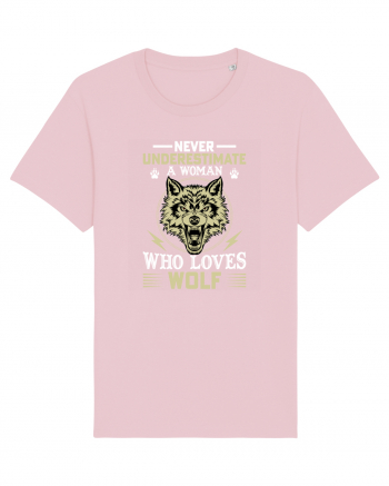 Never underestimate a woman who loves wolf Cotton Pink