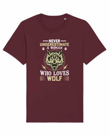 Never underestimate a woman who loves wolf Burgundy