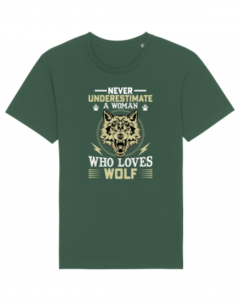 Never underestimate a woman who loves wolf Bottle Green