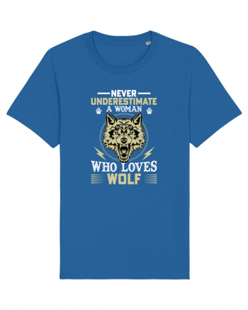 Never underestimate a woman who loves wolf Royal Blue