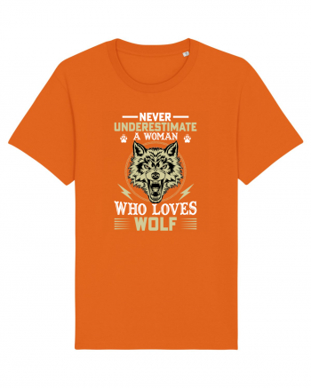 Never underestimate a woman who loves wolf Bright Orange