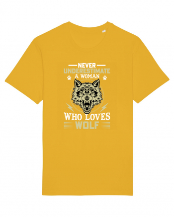 Never underestimate a woman who loves wolf Spectra Yellow