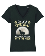 Only a true wolf will fall in love with the moon Tricou mânecă scurtă guler V Damă Evoker