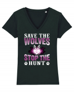 Save The Wolves Stop The Hunt Tricou mânecă scurtă guler V Damă Evoker