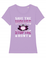 Save The Wolves Stop The Hunt Tricou mânecă scurtă guler larg fitted Damă Expresser