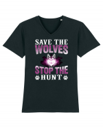 Save The Wolves Stop The Hunt Tricou mânecă scurtă guler V Bărbat Presenter