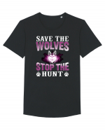 Save The Wolves Stop The Hunt Tricou mânecă scurtă guler larg Bărbat Skater