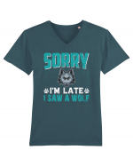 Sorry I'm Late I Saw A Wolf   Tricou mânecă scurtă guler V Bărbat Presenter