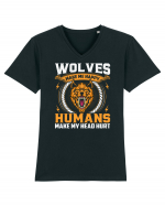 Wolves Make Me Happy Humans Make Me Head Hurt Tricou mânecă scurtă guler V Bărbat Presenter