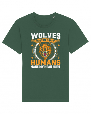 Wolves Make Me Happy Humans Make Me Head Hurt Bottle Green